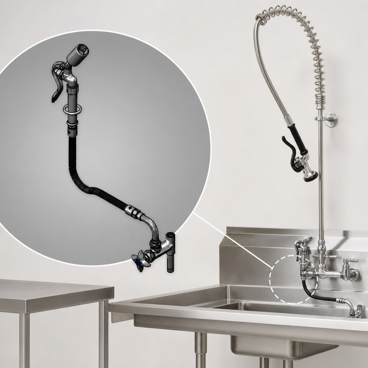 Product image #3 for T&S Brass Washdown Hose Unit Add-On Pre-Rinse Faucet with 68-Inch Flexible Hose and 0.65 GPM Spray Valve