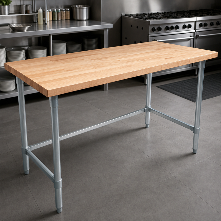 Product image #3 for John Boos 60" x 30" Northern Hard Rock Maple Wood Top Work Table with Galvanized Base