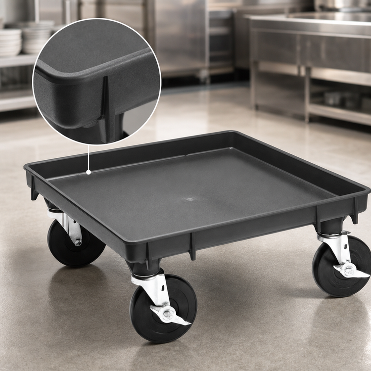 Product image #3 for Rack-Master Recycled Black Single-Stack Dish & Glass Rack Dolly Base with 2 Locking Casters