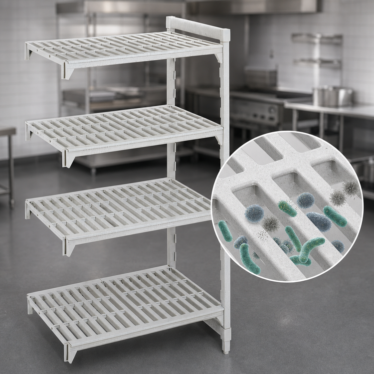 Product image #4 for Cambro Camshelving Premium 84-Inch High 4-Shelf Vented Polymer Shelving Stationary Add-On Unit, 18 x 72 Inches, Speckled Gray