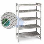 Thumbnail image #4 for Cambro Camshelving® Premium CPU182484V5PKG 5-Tier Stationary Vented Polymer Shelving Starter Unit, 24"W x 18"D x 84"H, Speckled Gray