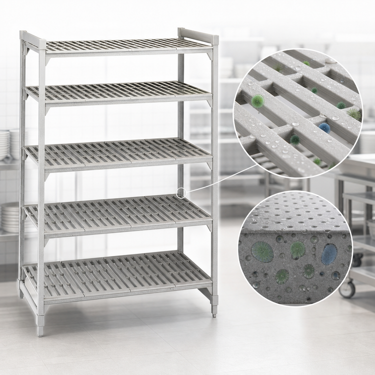 Product image #4 for Cambro Camshelving Premium 21 in. D x 36 in. L x 84 in. H 5-Tier Vented Stationary Starter Shelving Unit, Speckled Gray