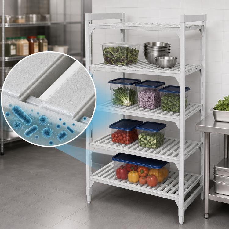 Product image #4 for Cambro Camshelving Premium 4-Shelf Stationary Starter Polymer Shelving Unit, 24 x 18 x 84 Inches, Vented, Speckled Gray