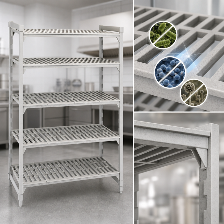 Product image #4 for Cambro Camshelving Premium 5-Tier Vented Stationary Starter Polymer Shelving Unit, 21-Inch Deep x 30-Inch Long x 64-Inch High, Speckled Gray
