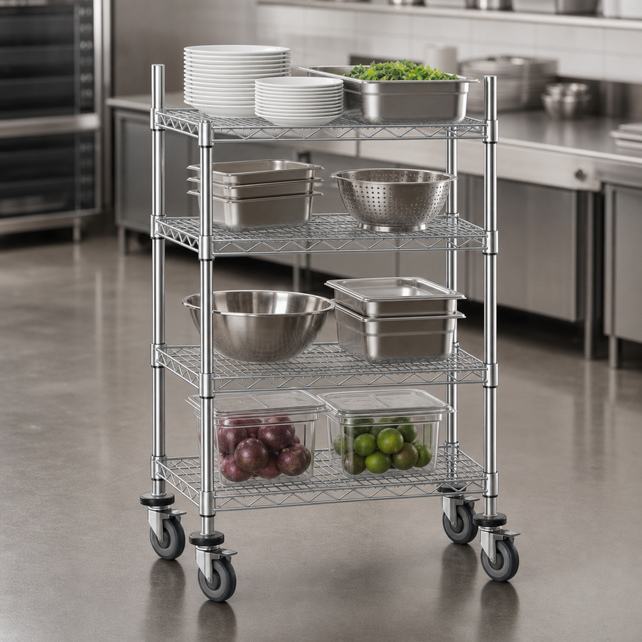Four Chrome Wire Shelves