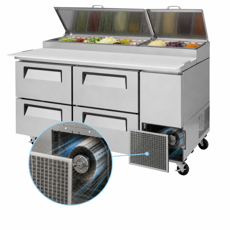 Product image #3 for Turbo Air Super Deluxe Two-Section Refrigerated Pizza Prep Table with 4 Drawers, 67-1/8 Inch Wide, 20 Cu. Ft.