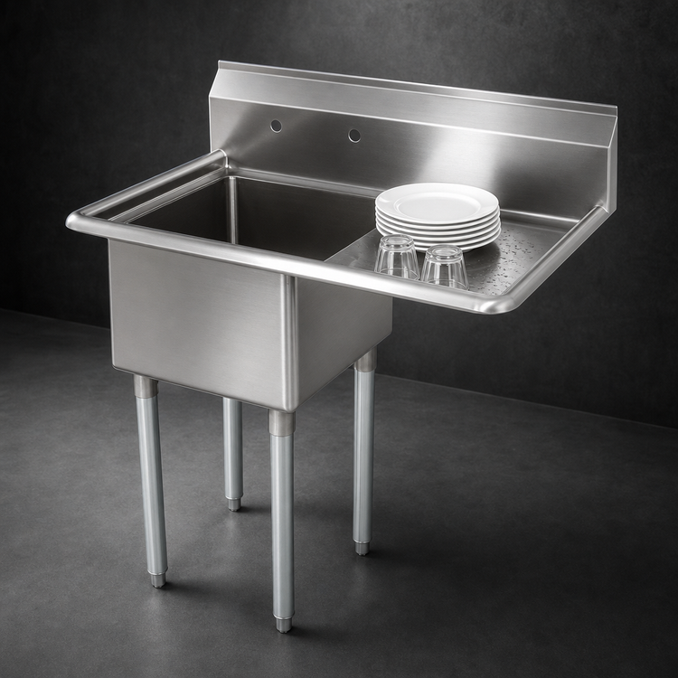 Product image #3 for John Boos E-Series 1-Compartment Sink with Right Drainboard, 15" x 15" x 14" Bowl, 32-1/2" Wide