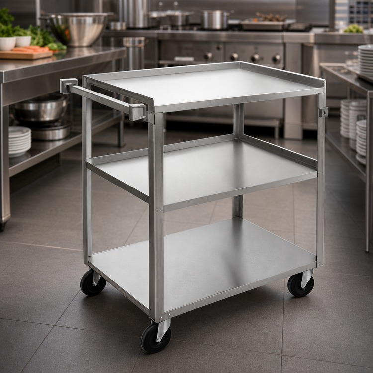 Product image #4 for Stainless Steel 3-Shelf Utility / Bussing Cart with Push Handle and 5-Inch Swivel Casters, 39.5 x 22 x 37.25 Inches