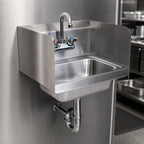 Thumbnail image #3 for BK Resources BKHS-W-1410-SS-PT-G Wall-Mounted 304 Stainless Steel Hand Sink with Side Splashes and Faucet, 14 x 10 x 5-Inch Bowl