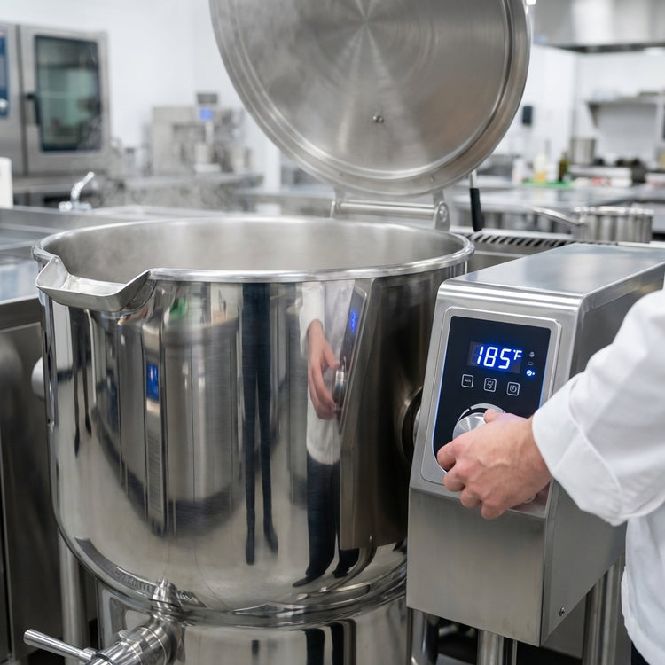 Product image #2 for Crown ELT-40F 40 Gallon Electric Full Jacket Tilting Steam Kettle with Tri-Leg Base