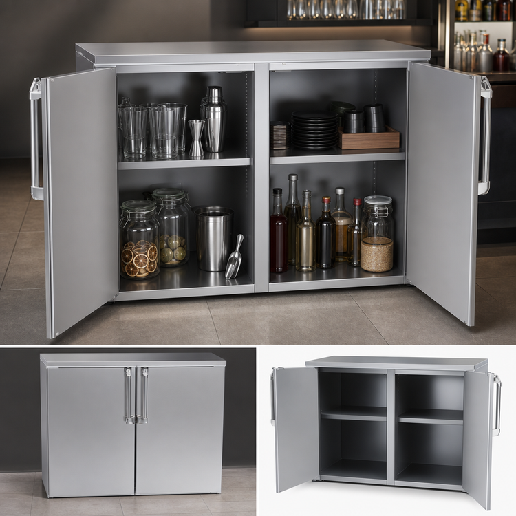 Product image #3 for 48-Inch Two-Section Non-Refrigerated Back Bar Dry Storage Cabinet with Locking Solid Doors