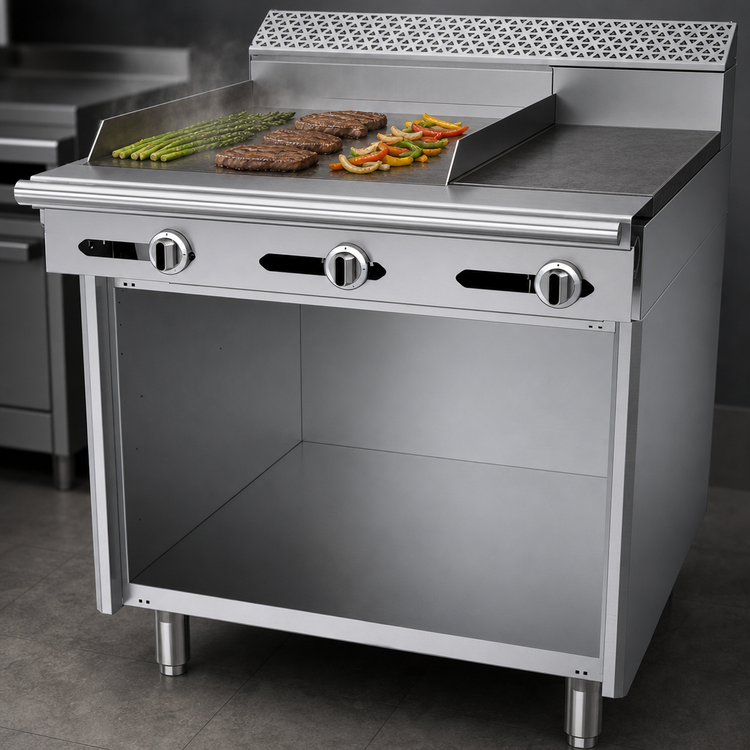 Product image #3 for Garland Cuisine Series 36-Inch Heavy Duty Gas Combination Top Range with 24-Inch Left Griddle, 12-Inch Hot Top, and Open Storage Base