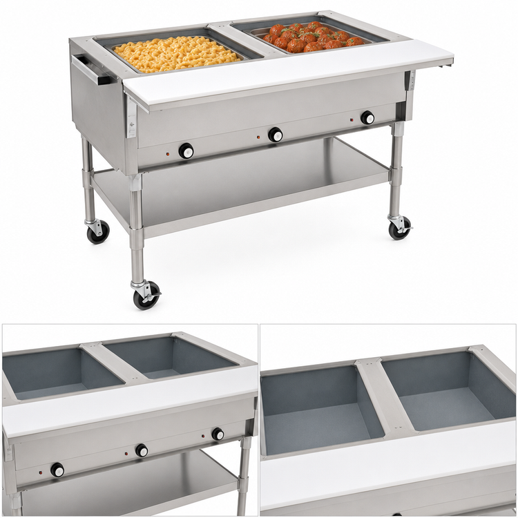 Product image #3 for Eagle Group 36-Inch Wide Portable Electric Hot Food Table with 2 Dry Wells, Open Base, and 8-Inch Cutting Board