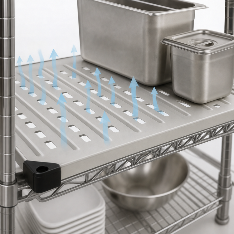 Product image #3 for Metro Super Erecta 30 Inch x 21 Inch Louvered/Embossed Stainless Steel Shelf with Raised Ship's Edge
