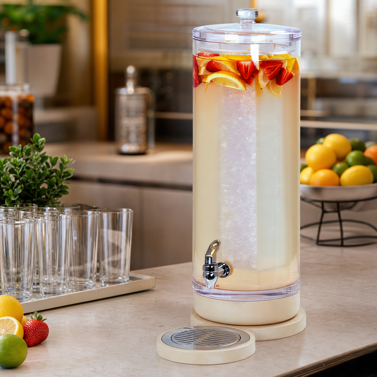 Product image #3 for Cal-Mil Newport Round Acrylic Single Beverage Dispenser with Ice Chamber and Drip Tray, 3 Gallon