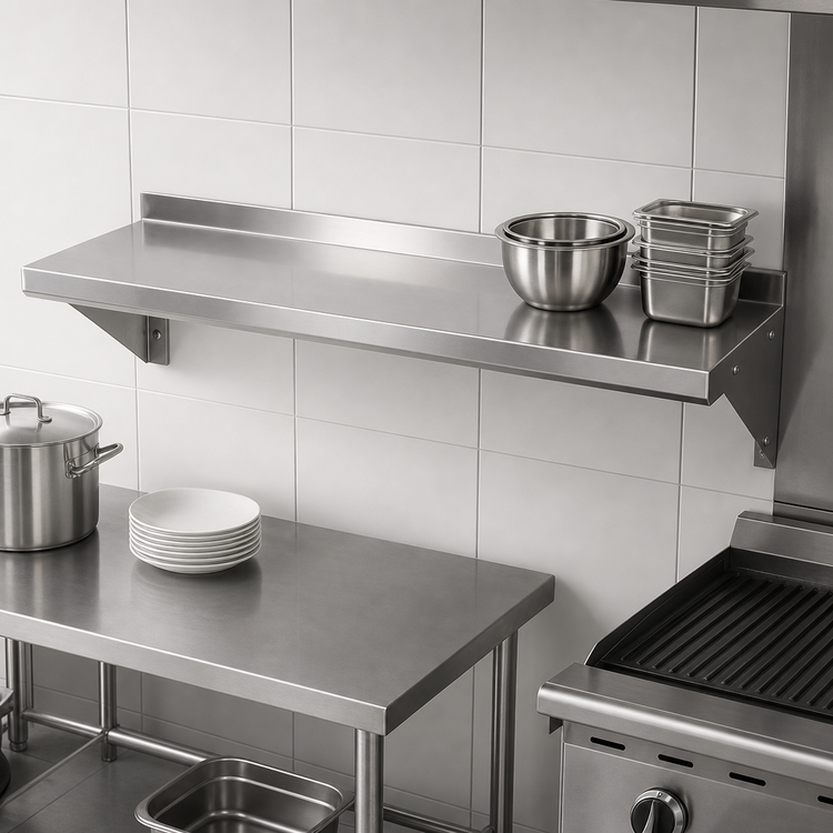 Product image #3 for Stallion 60 Inch x 18 Inch Wall-Mounted Stainless Steel Shelf, 14 Gauge