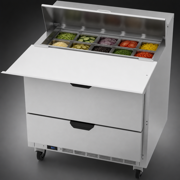 Product image #4 for Beverage Air Sandwich Top Refrigerated Prep Table with 2 Drawers, 36-Inch Wide, 10.01 Cu. Ft.