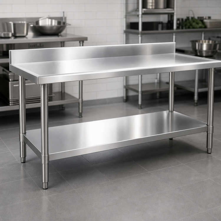 Product image #3 for Spec-Master Marine Series 144 x 36-Inch Stainless Steel Work Table with 4-1/2-Inch Backsplash and Adjustable Undershelf