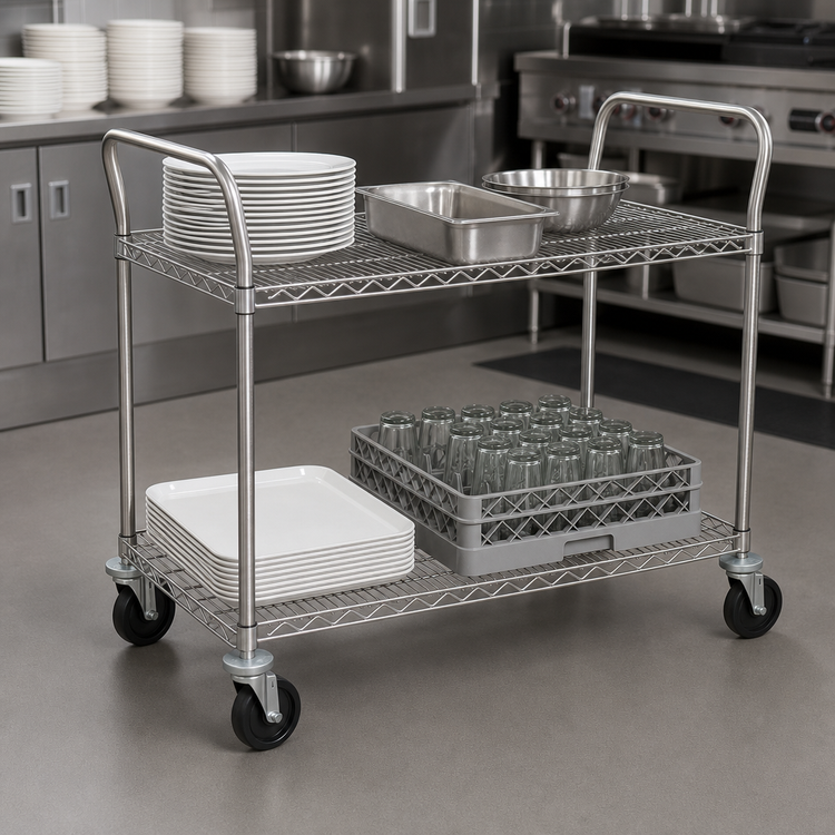 Product image #3 for Metro Super Erecta SP Heavy Duty 2-Shelf Wire Utility Bus Cart, 60 x 24 x 39 Inches