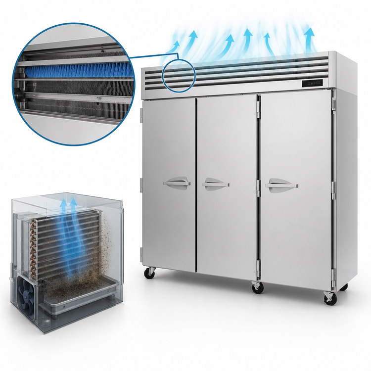 Product image #3 for Turbo Air PRO Series Three-Section Reach-In Freezer with All Left-Hinged Solid Doors, 74.94 Cu. Ft., Top-Mount Self-Contained Compressor