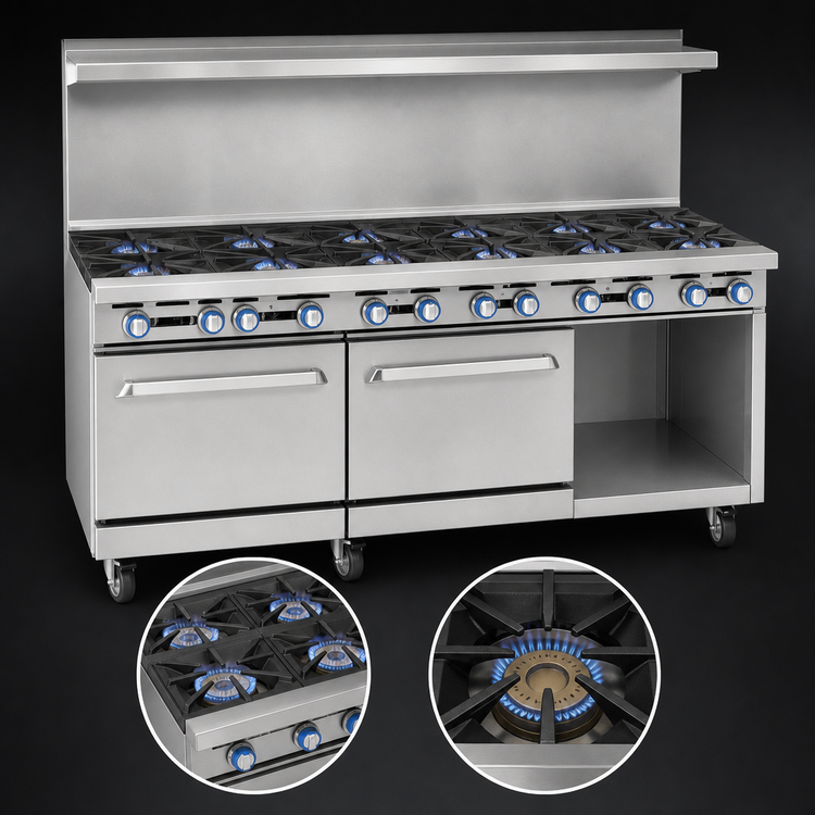 Product image #3 for Imperial Pro Series 72-Inch Gas Restaurant Range with 6 Open Burners, 6 Step-Up Burners, Standard Oven and Open Cabinet