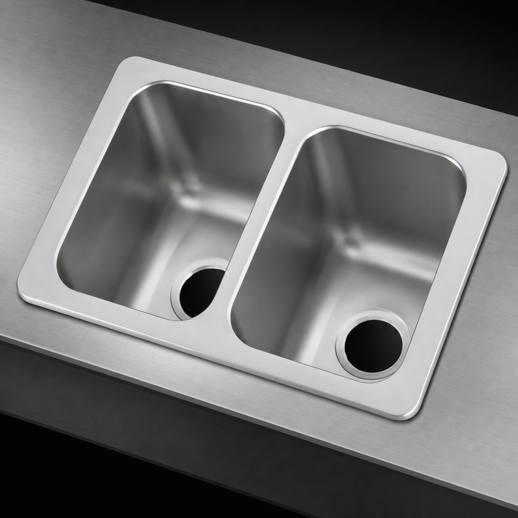 Product image #3 for Vollrath Two-Compartment Drop-In Sink, 25 x 17 Inch, 20-Gauge 304 Stainless Steel, Self-Rimming