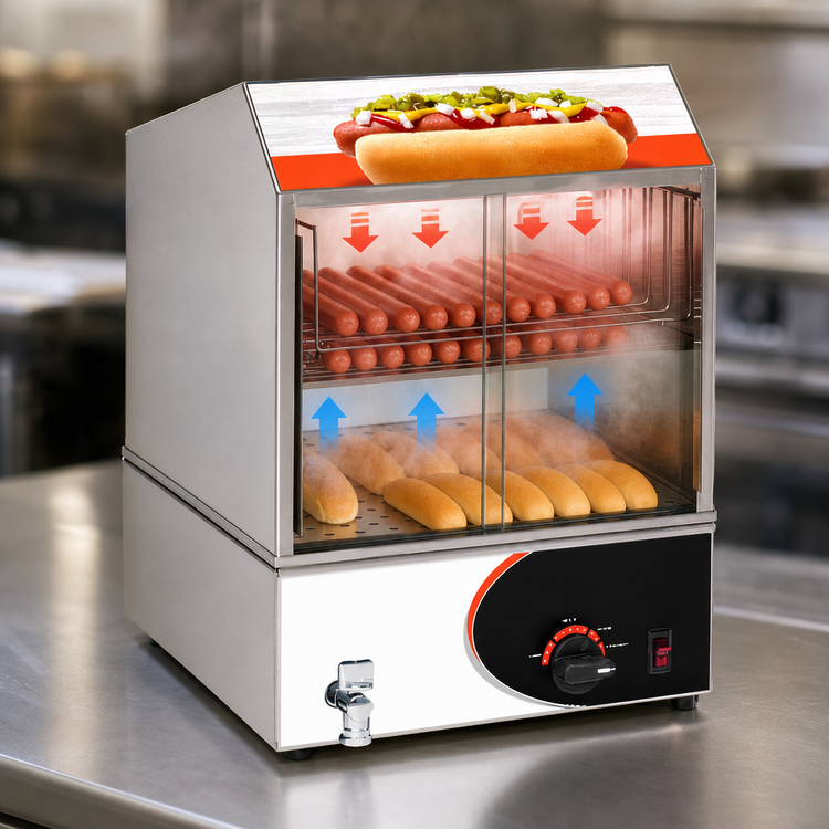 Product image #4 for Roll-A-Grill Countertop Over-and-Under Hot Dog Steamer and Bun Warmer, 220V, 150 Hot Dog Capacity