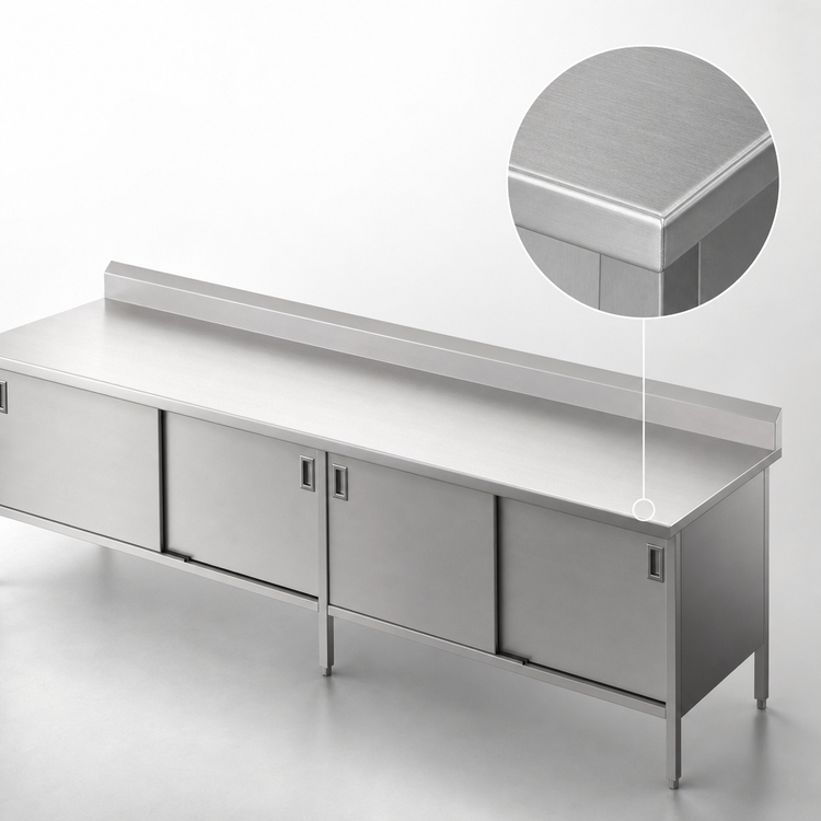 Product image #3 for John Boos Enclosed Base Stainless Steel Work Table with Sliding Doors, 108W x 24D, 5-Inch Backsplash