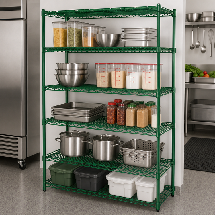 Product image #3 for Heavy Duty 5-Tier Stationary Green Epoxy Wire Shelving Unit, 72 x 21 x 84 Inches