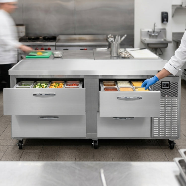 Product image #2 for Continental Refrigerator D96GN Two-Section Refrigerated Griddle Stand with Four Drawers