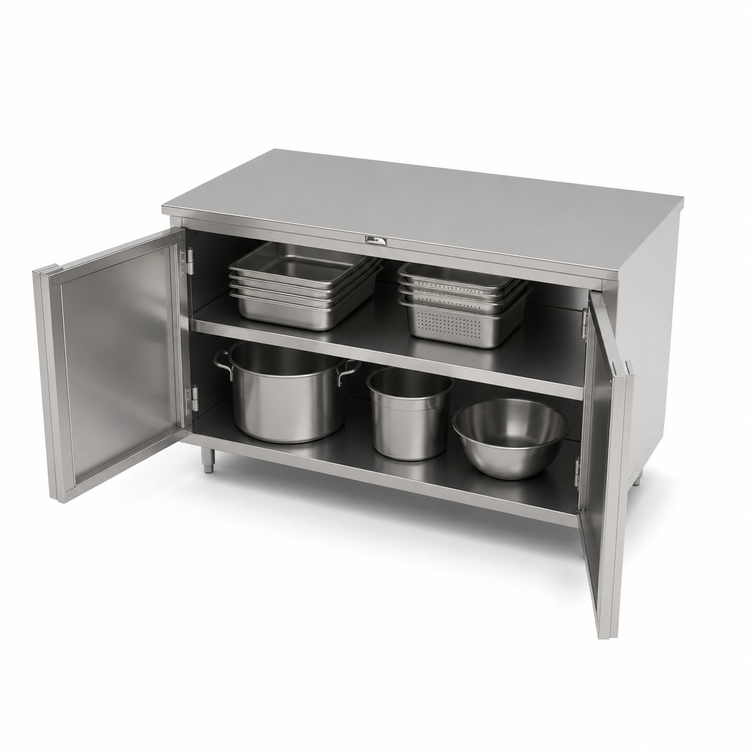 Product image #3 for John Boos Stainless Steel Enclosed Work Table with Cabinet Base and Hinged Doors, 60 x 24 Inches