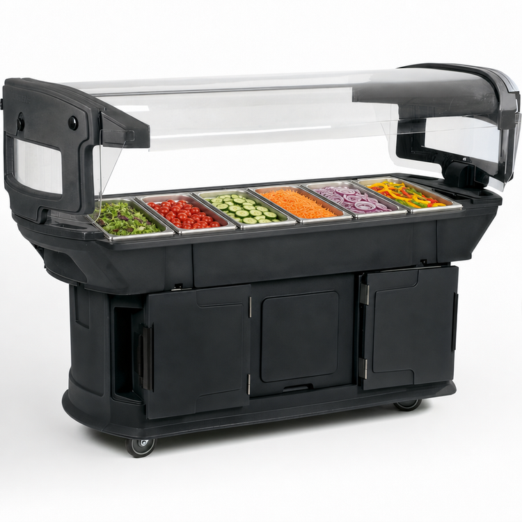 Product image #4 for Carlisle Maximizer 6-Foot Mobile Ice Cooled Food Bar with Tilting Acrylic Sneeze Guard, Black