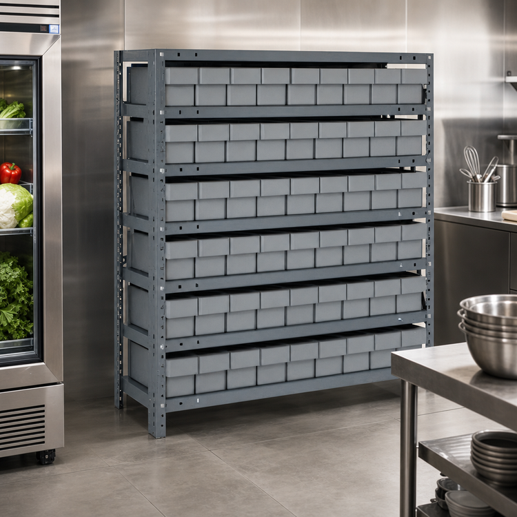 Product image #3 for Quantum Heavy-Duty Stationary Wire Shelving Unit with 7 Shelves and 54 Bins, 36 x 18 x 39 Inches