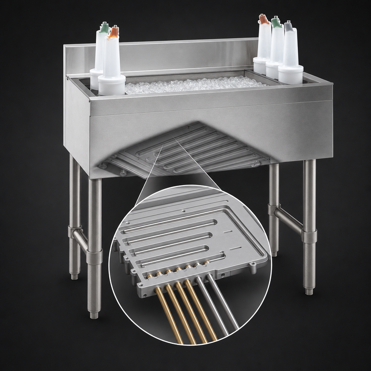 Product image #3 for Advance Tabco Underbar Basics 30-Inch Stainless Steel Cocktail Unit with 12-Inch Deep Ice Bin and 7-Circuit Cold Plate