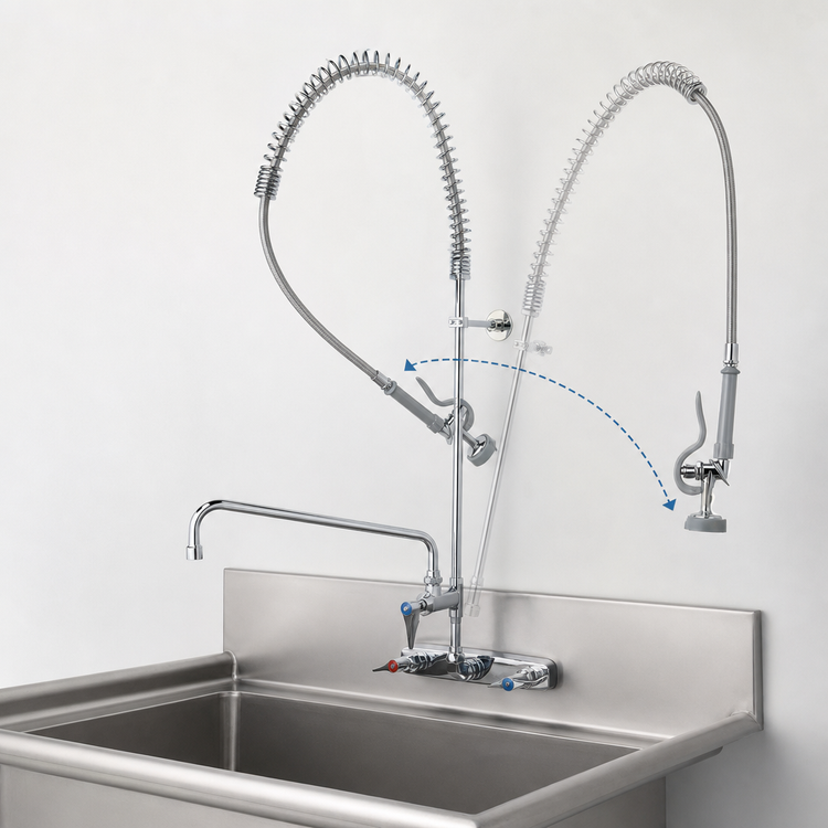 Product image #3 for T&S Brass EasyInstall Workboard Wall-Mount Pre-Rinse Add-On Faucet with 12-Inch Swing Nozzle