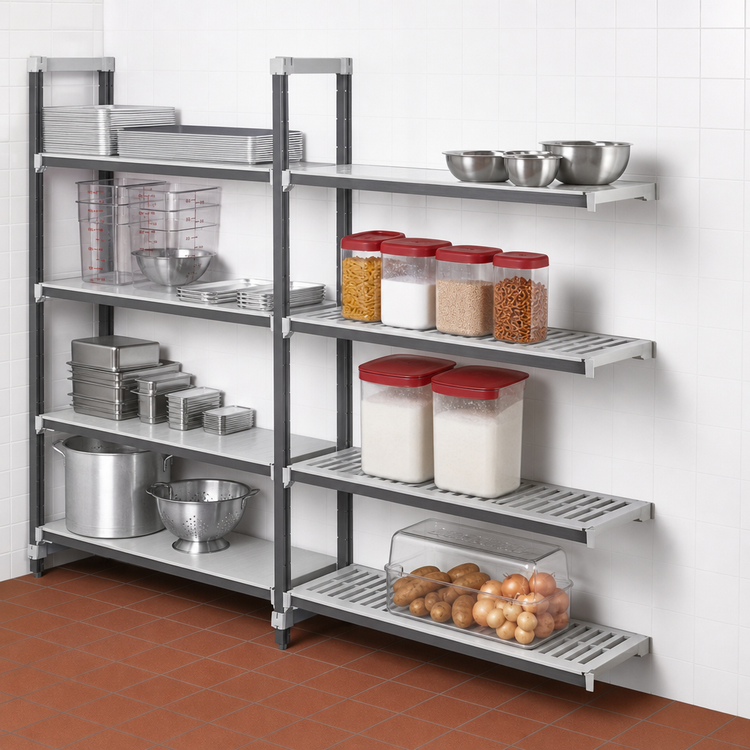 Product image #3 for Cambro Camshelving Elements XTRA Stationary Add-On Polymer Shelving Unit, 21 x 42 x 72 Inches, 4-Tier, Speckled Gray