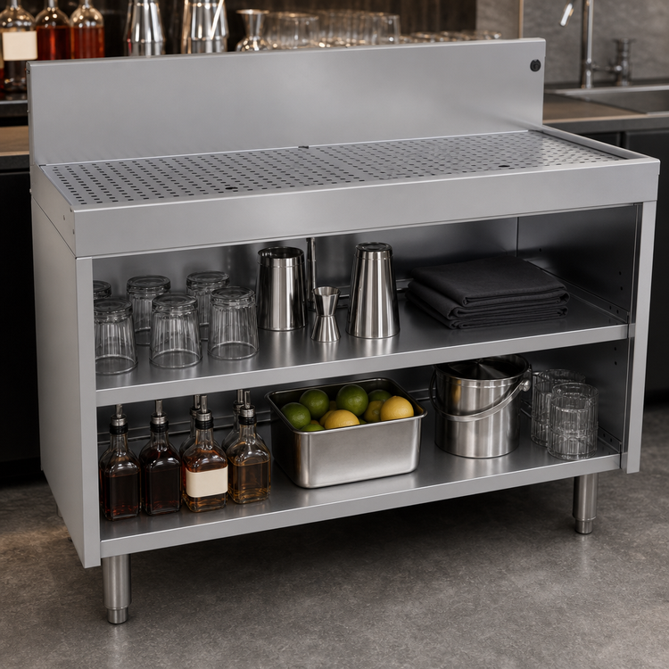 Product image #3 for Glastender 42-Inch x 19-Inch Underbar Drainboard Cabinet Base, Open Front, Stainless Steel