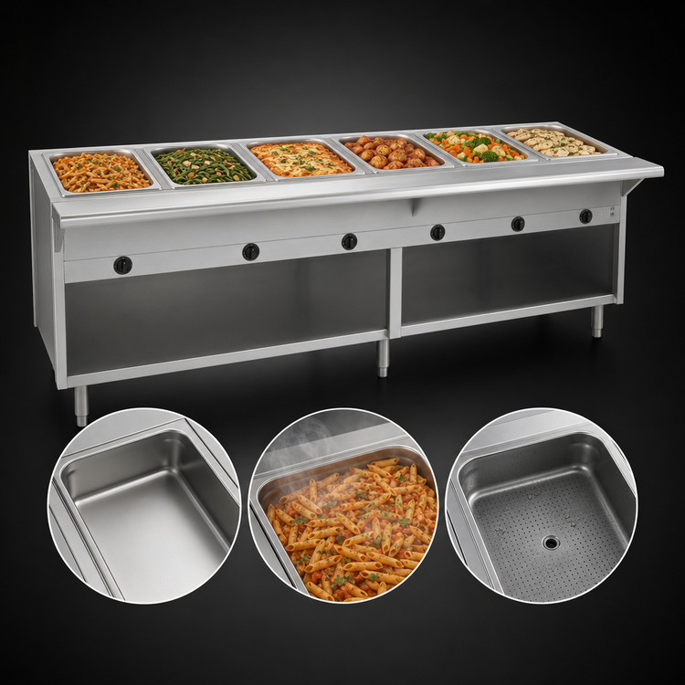 Product image #3 for Spec-Master HT6OB-240-3 6-Well Electric Hot Food Table, 94.5" Wide