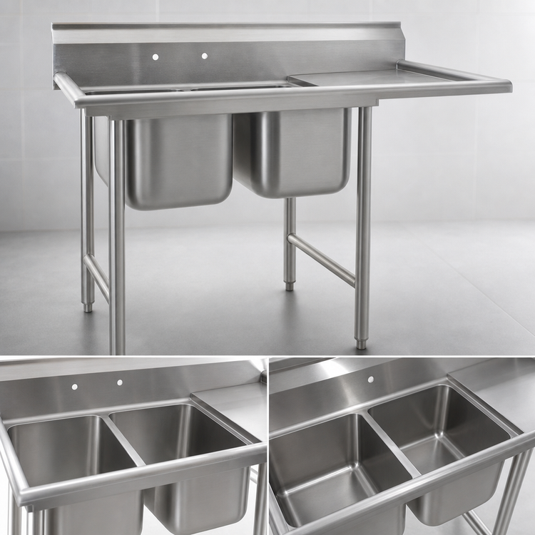 Product image #3 for Eagle 414 Series Two-Compartment Sink with Right Drainboard, 24 x 24 x 13-1/2-Inch Bowls