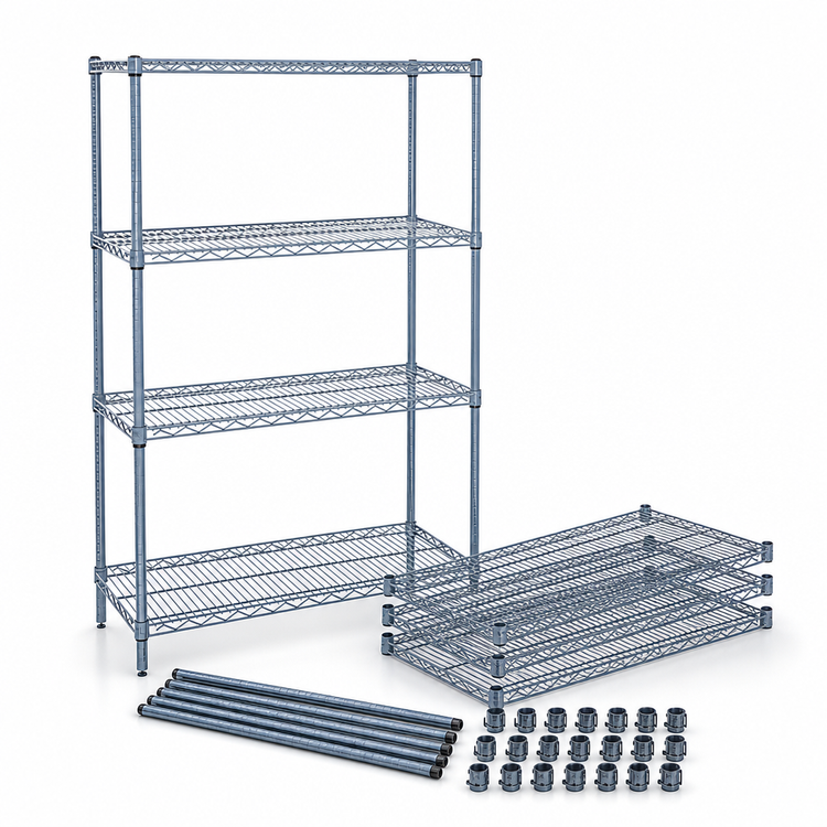 Product image #3 for Quantum 48"W x 21"D x 63"H Stationary 4-Shelf Wire Shelving Starter Kit, Gray Epoxy Antimicrobial Finish