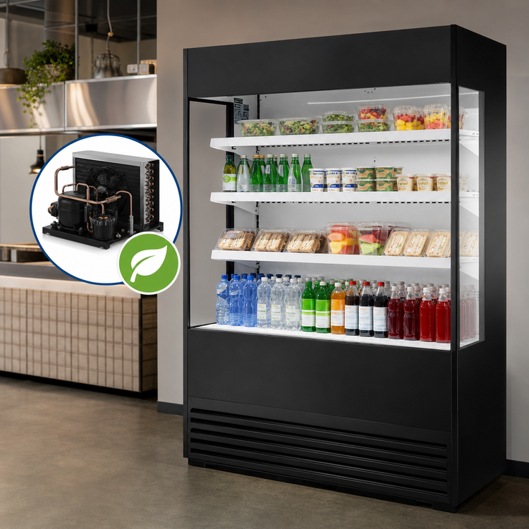 Product image #3 for True Glass-Sided Vertical Air Curtain Open-Air Merchandiser Refrigerator, 60-Inch Wide, 4-Shelf, Self-Contained