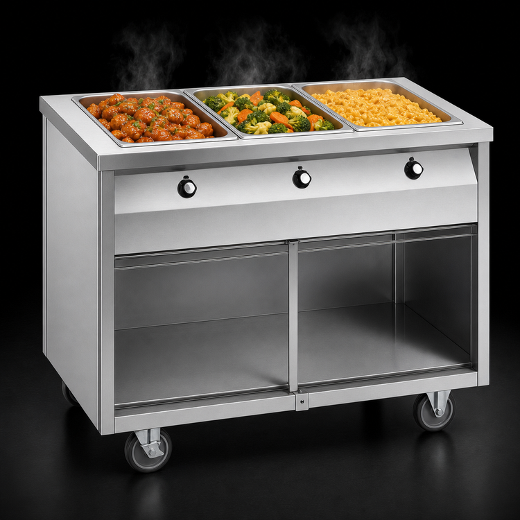 Product image #3 for 48-Inch Mobile Modular Electric Hot Food Table with 3 Sealed Wells and Open Cabinet