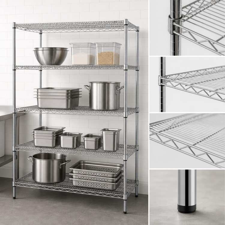 Product image #3 for Metro Super Erecta 60"W x 18"D x 63"H 4-Shelf Wire Shelving Starter Unit, Brite Finish