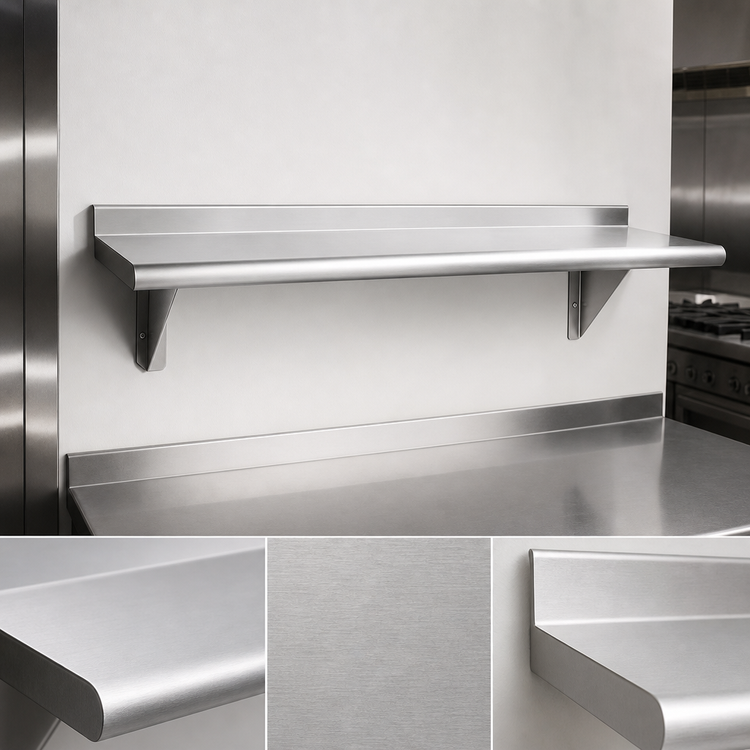 Product image #3 for Advance Tabco 72-Inch x 15-Inch Wall-Mounted Stainless Steel Shelf, 16 Gauge, Satin Finish