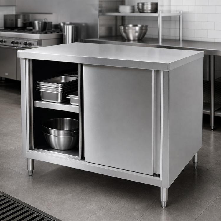 Product image #3 for 72-Inch x 24-Inch Stainless Steel Enclosed Work Table with Sliding Doors and Shelf