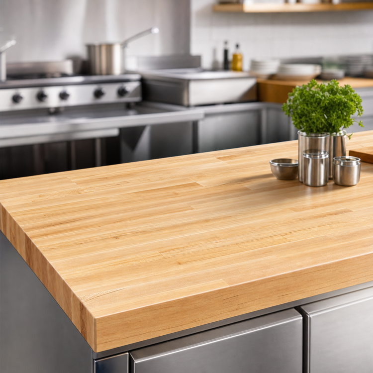 Product image #3 for John Boos Boos Block Northern Hard Rock Maple Kitchen Countertop, Blended Edge Grain, 144 x 36 x 1-1/2 Inch, Varnique Finish