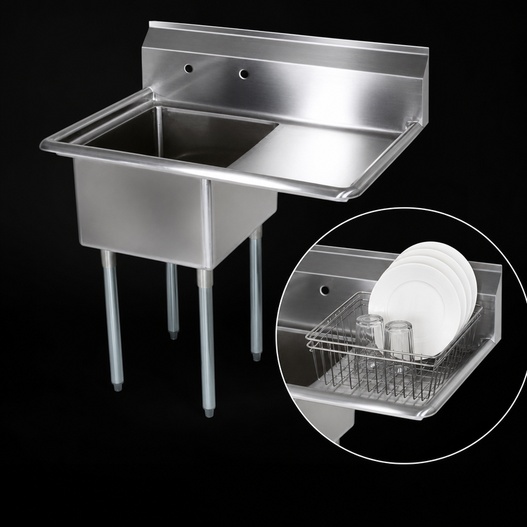 Product image #3 for John Boos E-Series 1-Compartment Sink with Right Drainboard, 18 Gauge Stainless Steel