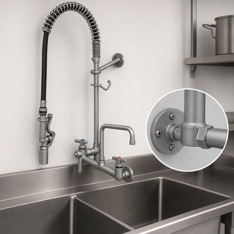 Product image #3 for T&S Brass EasyInstall Wall Mount Pre-Rinse Unit with Add-On Faucet, 10-Inch Swing Nozzle, and 44-Inch Hose