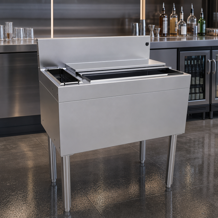 Product image #3 for Glastender 30-Inch Stainless Steel Underbar Combo Ice Bin/Cocktail Unit with Left 3-Bottle Storage