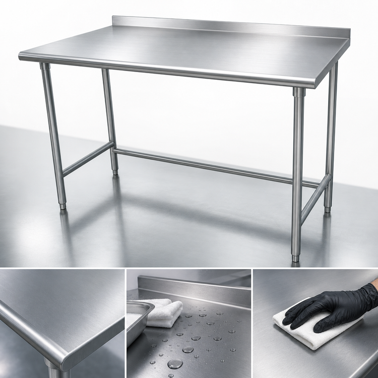 Product image #3 for Advance Tabco Special Value Series 48" x 30" Open Base Stainless Steel Work Table with 1-1/2" Rear Backsplash